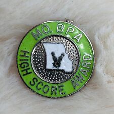 Vtg Missouri BPA Bowling League Award High Score Green Enamel Lapel Brooch Pin picture