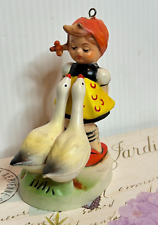 Vintage Mid Century Peasant Girl Child Geese Ducks Christmas Ornament Plastic picture