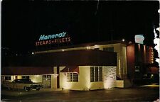 VINTAGE POSTCARD MANERO'S STEAKS AND FILETS HALLANDALE FLORIDA 1960s staining picture
