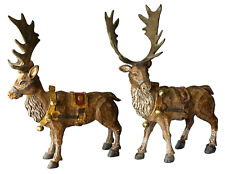 2 Silvestri Reindeer Figurines Christmas Display Santa Scene 1 w/ broken antler picture