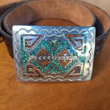NAKAI Silver Turquoise & Coral Belt Buckle picture