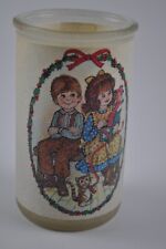 Vintage Sugar Frosted Glass Candle Christmas Boy & Girl 5 inch picture