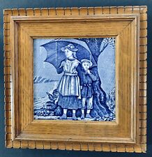 Antique Victorian Wedgwood Blue Calendar Tile c. 1880, April. Framed picture