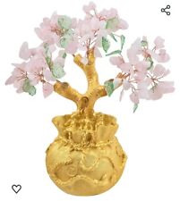 mookaitedecor Rose Quartz Crystal Money Tree with Golden Money Bag Base, Chakra picture