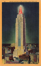 Postcard Empire State Building at Night New York City Linen picture