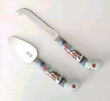 Vintage PRILL Sheffield England Porcelain Handle Cheese Knife Spreader Red Roses picture