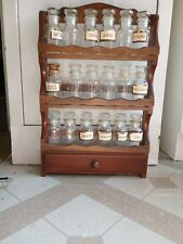 18 VintaGe Apothecary Spice Glass Jars Wood Hanging Wall Cabinet Rack Rooster picture