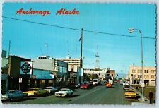 Anchorage Alaska AK Postcard Busy Fourth Avenue Business Section 1960 Vintage picture