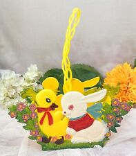 Vintage Hard Plastic Bunny Rabbit Chick Floral Folding Easter/Candy Basket picture