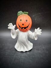 Vintage Pumpkin Jack O Lantern Ghost Halloween Ceramic Figurine Kitsch Scary  picture