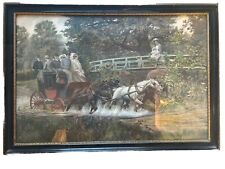 Vintage c. 1950's 'Travel On  Hand Colored Photograph in Wood Frame picture