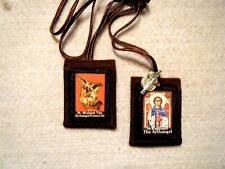 St. Raphael The Archangel and St. Michael the Archangel Brown Scapular 100%Wool  picture