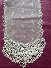 Superb Antique French Edwardian Lace Stole -Silk Tulle embroidered 157cm by 16cm picture