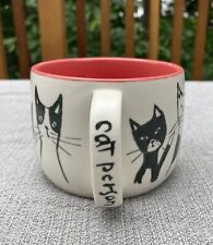 ANTHROPOLOGIE Cat Person Mug Coffee Tea Cup Cats Black & White Pink Kitchen picture
