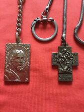 Antique pendant cross Saint Cristopher with chain + key chain Jesus offer picture
