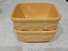 Lot Of 2 Longaberger Pottery Woven Vitrified Square Small Bowl Yellow 5 Inches picture