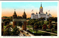 State Capital And Memorial Arch Hartford Connecticut White Border Postcard  picture