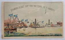 Vintage 1880 Victorian Trade Card 'Starin's Fleet' Steamboat NY Harbor picture