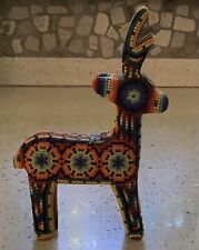 Authentic Native Mexican HUICHOL Carved & Beaded Deer, 5x7” picture