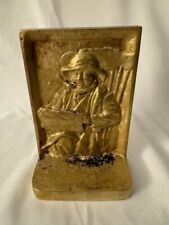 Solid Hammered Bronze Cape Cod Fisherman Bookend Smoking Pipe Reading Newspaper picture