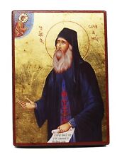 Greek Russian Orthodox Handmade Wooden Icon Saint Silouan the Athonite 19x13cm picture