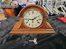 Vintage Howard Miller Model 340-020A Westminster Chime Mantel Oak Clock with Key picture