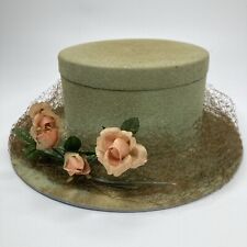 Antique EASTER HAT / BONNET CANDY BOX ~ Flocked w/ Netting & Millinery Flowers picture