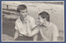 Handsome guy caressing guy's face, affectionate gentle men Soviet Vintage Photo picture