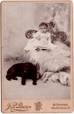 CIRCA 1890s CABINET CARD LITTLE GIRL WITH BOYKIN SPANIEL DOG ALLEGHENY CITY PA. picture