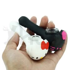 Cute Hello Kitty Smoking Pipe Cigar Tool Silicone Black Tobacco Pipes Glass Bowl picture