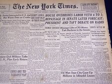 1947 JUNE 21 NEW YORK TIMES - HOUSE OVERRIDES LABOR VETO 4 TO 1 - NT 1423 picture