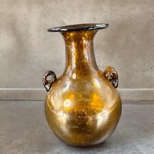 Vintage Egyptian Dark Amber Glass Vase Vessel Hand Blown With Handles Glass Vase picture