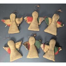 Primitive Fabric Angels Christmas Ornaments Lot of 6 Rustic Brown 4.5in picture
