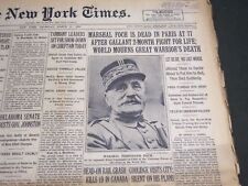 1929 MARCH 21 NEW YORK TIMES - MARSHALL FOCH IS DEAD IN PARIS AT 77 - NT 6914 picture