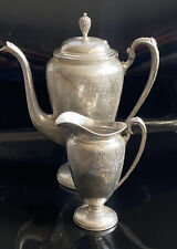 VTG WILCOX INTERNATIONAL CO SILVER PLATE COFFEE POT& CREAM FLORAL PATTERN  #7039 picture