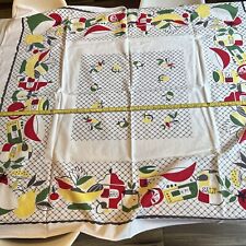 Vintage MCM Kitchen Tablecloth Fiestaware Colors Cottagecore Textile 49”x43” picture