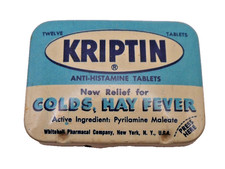 Vintage Kriptin Anti-Histamine Tablets Tin Whitehall Pharmacal Co NY Empty picture