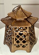 Antique Japanese Cast Iron GardenPagoda Candle Lantern~Double Roof~6 Sided picture