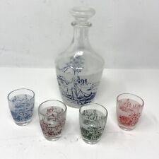 VTG Glass Decanter & 4 Shot Glasses Set Made In France Stagecoach Ships picture