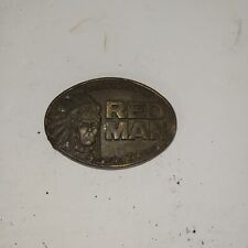 Vintage Red Man Belt Buckle 1988 Chewing Tobacco Pinkerton Co. Brass Tobacciana picture