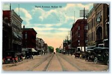 1916 Third Ave. Classic Cars Carriage Railway Building Moline Illinois Postcard picture