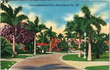 1940s Miami Beach Florida Palms Residential Linen Vibrant Colored Postcard A6 picture