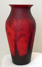SIGNED ART DECO MULLER FRERES RED CAMEO  CUT VASE DEER IN FOREST ART GLASS  picture