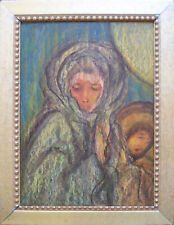 Framed Original Madonna & Child - LEAVING FOR EGYPT – Oil Pastel, Monogrammed picture