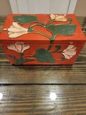 Art Nouveau Style Box Floral Painted Pink Carved Hinged Beautiful Storage picture