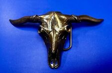 LARGE Texas Longhorn Steer Bull Cow Skull Cut-Out Rodeo Cowboy Belt Buckle picture