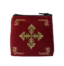 Rosary Pouch Jewelry SMALL Pouch With Cross Cloth Tapestry 2 Sided With Zipper picture