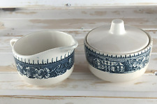 Vintage Royal USA Porcelain Blue Willow Floral Creamer & Lidded Sugar Set picture