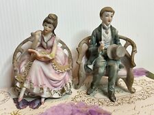 2 x Vintage Lefton Courting Victorian Man Woman on Chairs Porcelain Figurines 5