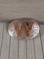 Vintage ADM Silversmith Heavy Silver & Gold Plated Letter W Belt Buckle picture